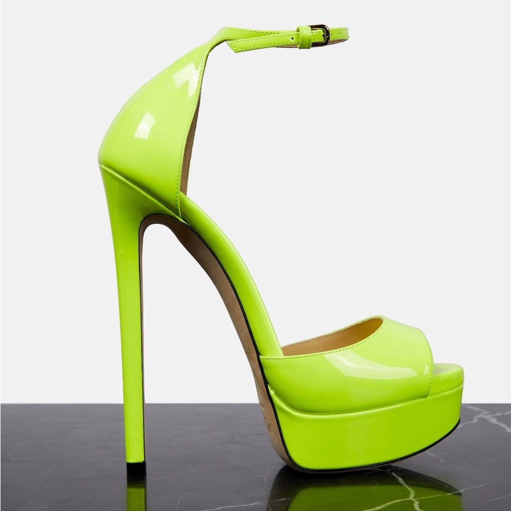Like New JIMMY CHOO Max 150 patent leather platform neon yellow sandals 38 $1095 - Picture 5 of 13